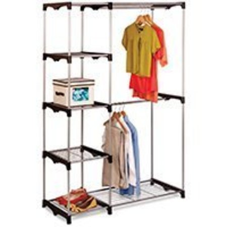 HONEY-CAN-DO WRD-02124 Double Rod Freestanding Closet, 45-1/4 in L x 19.7 in W x 68 in H, Plastic/Steel, Silver WRD-09305